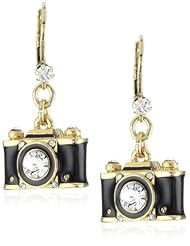 Betsey Johnson "Royal Engagement" Black Camera Drop Earrings