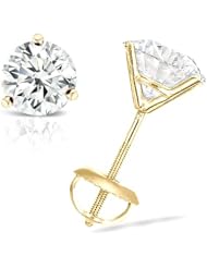 IGI Certified 1/3 cttw Round Diamond 3-Prong Stud Earrings in 14K Yellow Gold with Screw Backs (G-H Color, VS1-VS2 Clarity)
