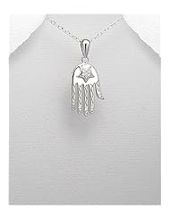 Hamsa CZ Pendant Necklace In 92.5 Sterling Silver
