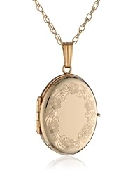 14k Yellow Gold Filled Engraved Oval 4-Picture Locket, 20"