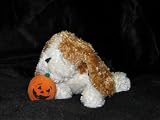 Ganz 4 Halloween Soft Spot Tan & White Pup With Pumpkin Plush Toy