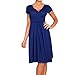 Sue&Joe Women's Fit and Flare Dress V-neck Ruched Flowy Pleated Cap Sleeve Dress