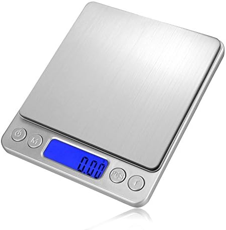 Saeveck Digital Pocket Kitchen Scale,500g/0.01,2000g/0.1g Stainless Steel, Backlit Display Silver (2000g)