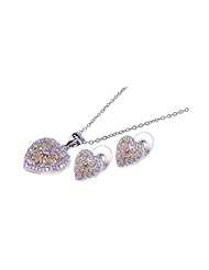 Nickel Free Sterling Silver Pendant & Earring Sets 4 Toned Heart Matching Set