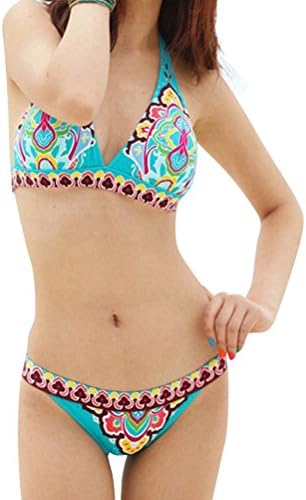 Women Sexy National Wind Print Split Bikini Swimsuit Beach Swimwear Bathing Suit Rose M