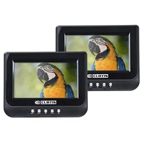Curtis 7" Portable Dual Screen Headrest DVD player w/ 12V car adapter, USB, SD card slot, 2hr Rechargeable Battery