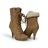 Sexy Lace Up High Heel Cuffed Ankle Boot Stone