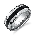 Faceted Edge Black Resin Inlay 8 mm Comfort Fit Mens Tungsten Wedding Band Ring Size 8