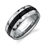 Faceted Edge Black Resin Inlay 8 Mm Comfort Fit Mens Tungsten Wedding ...