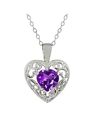 0.75 Ct Heart Shape Purple Amethyst White Topaz Sterling Silver Pendant