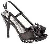 Evening High Heel Rhinestone Party Dress Slingback Peep Toe Sandals Black , 5-10