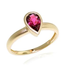 14k Matte Finish Yellow Gold Bezel Set Pear Shaped Pink Tourmaline Ring, Size... by