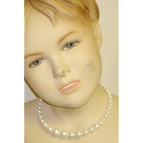 One Strand Graduated White Simulated Pearl Choker Necklace Silver Plated Crystals Pendant and...