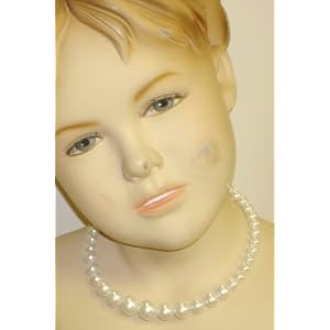 One Strand Graduated White Simulated Pearl Choker Necklace Silver Plated Crystals Pendant and...