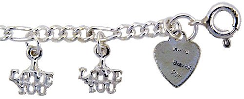 Sterling Silver “I LOVE YOU” Pendant Anklet