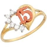 10k Two-tone Gold Heart Shaped 15 Quinceanera Ring with Round accents
