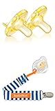 フィリップス Avent Soothie Pacifier おしゃぶり 0-3ヶ月用2個パック+ホルダー（マリンストライプ柄）セット (おしゃぶり（イエロー）) [並行輸入品]