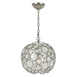 Crystorama 527-SA Palla Collection 1-Light Pendant, Antique Silver Finish with Natural White Capiz Shell and Hand Cut Crystal