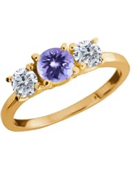 1.00 Ct Round Blue Tanzanite G/H Diamond 18K Yellow Gold Ring