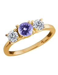 1.00 Ct Round Blue Tanzanite G/H Diamond 18K Yellow Gold Ring