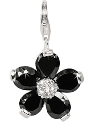 SilberDream Charm flower, black and white Zirkonia, 925 Sterling Silver Charms Pendant with Lobster Clasp for Charms Bracelet, Necklace or Charms Carrier FC4115