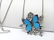 HOT NEW STYLE! Art Deco Blue Butterfly on Branch - LOOONG 30" - 32" Matte Silver Finished Chain