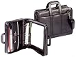 Black Leather Portfolio 3" Ring Binder Briefcase w/strap