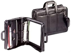 Black Leather Portfolio 3" Ring Binder Briefcase w/strap