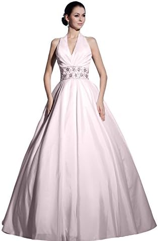 AMBRIDAL Women's Elegant A-Line Halter Floor-length Satin Wedding Dress Tailor-made 16 Blushing Pink