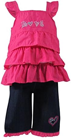 Coney Isle Baby Girls Two-pc LOVE Embroidered Flutter Capri Set 18M Hot Pink