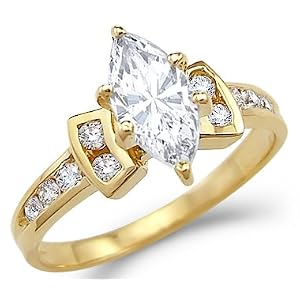 Solid 14k Yellow Gold Large CZ Cubic Zirconia Marquise Engagement Ring New 1.5 ct