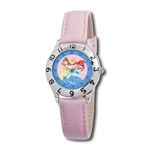 Disney Kids' D042S401 Princess Time Teacher Pink Leather Strap Watch