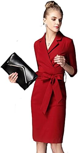 MoonlightCity Women Spring Autumn Fashion Seven Piont Sleeve High-end Dress Red XL