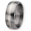 Sterling Silver Inlaid Brushed Titanium Ring (8.0 mm) With Wood Box - Sizes 8.5-12