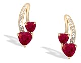 14K Yellow Gold Genuine Heart Ruby and Diamond Earrings