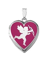 14k White Gold Sweetheart "Cupid Silhouette" Locket 3/4 inch x 3/4 inch in Solid 14K White Gold