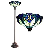 Tiffany Style Victorian Torchiere Floor Lamp in Blue Shade