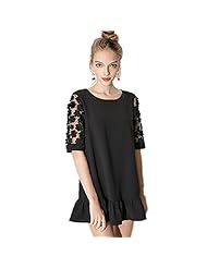 Above the Knee Floral Print Round Neck Shift Peplum Lace Mini Dress 