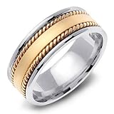TERENTIUS 14K Two-Tone Gold Twisted Rope Wedding Band Ring