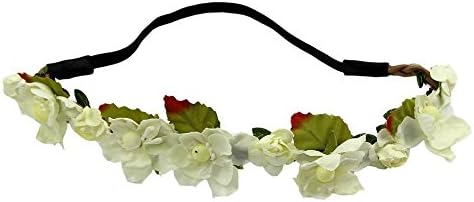Colorlife Handmade Cherry Blossom Flower Garland Headdress Headpiece Hairpin for Wedding Photo Sandbeach with Calendar Card (Beige and White)