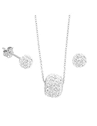 Rhodium Plated Sterling Silver Crystals Disco Ball Necklace and Earrings Set
