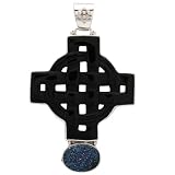 Sajen Sterling Silver Rainbow Obsidian Celtic Cross with Drusy Pendant