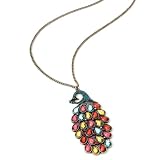 Minerva Collection Peacock Pendant Fashion Necklace Burnt Gold & Multi