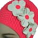 PINK W/WHITE FLOWERS VINTAGE STY LATEX SWIM BATHING CAP