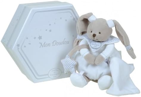 DOUDOU ET COMPAGNIE DC2399 - French "Lapin Celeste" White Female Bunny with Blankie 9.1"- Gift Box