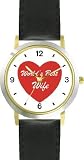 Red Heart - World's Best Wife - Love & Friendship Theme - WATCHBUDDY&reg; DELUXE TWO-TONE THEME WATCH - Arabic Numbers - Black Leather Strap-Women's Size-Small