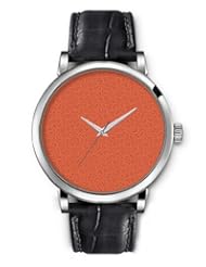 SPRAWL Aanalog Fashion Series Silver Ladies Watches of Genuine Black Leather Strap,Unique Wrist Watch for Women Girls Designed with Orange background with flowers
