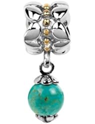 December Birthday Gift, Sterling Silver and 18k Yellow Gold Accent with 8.5 Mm Turquoise (December Birthstone) Dangle Charm, Fits Pandora and All Brands Charm Bracelets and Necklaces.