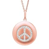 14 kt Pink Gold Peace Sign Disc Pendant with .16 ct Diamonds 14 kt Pink Gold Peace Sign Disc Pendant with .16 ct Diamonds