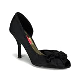 3 1/2 Inch Heel Black Satin Bow Pump Shoes Sexy High Heel Peep Toe Shoes